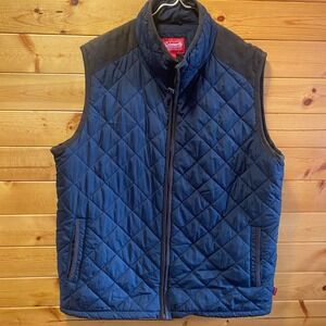 Coleman Quilted Puffer Vest Mens Dark Blue Suede Trim Full Zip Pockets L
